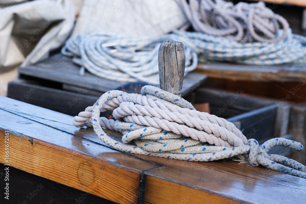 Fototapeta premium Rope on a sailing vessel