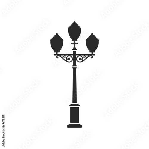Elegant black silhouette of a classic street lamp post