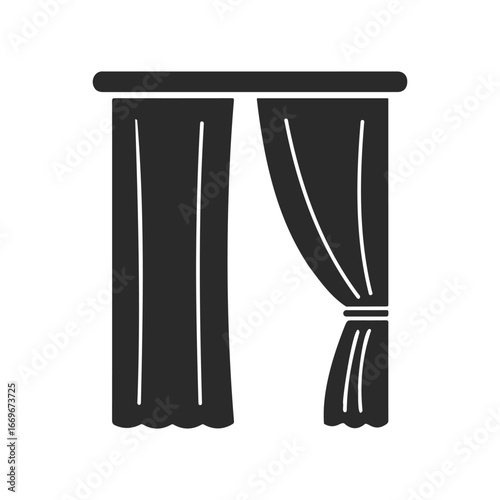 Silhouette of closed curtains with draped design
