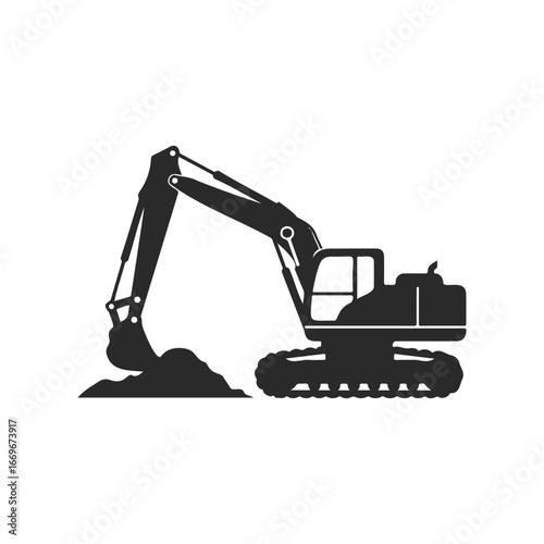 Silhouette of construction excavator on white background