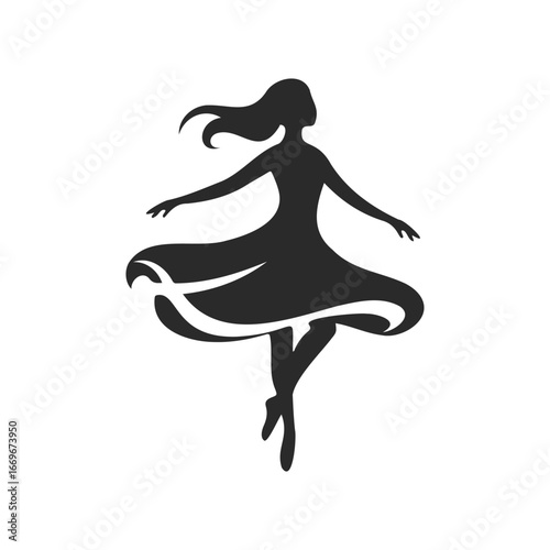 Silhouette of a dancing female figure in flowing dress