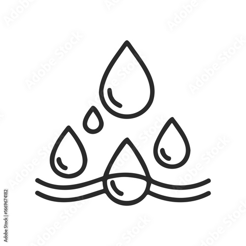 Black line art of water drops with waves symbolizing purity and calmness