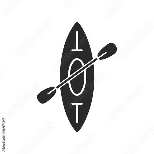 Black kayak icon with paddle on white background