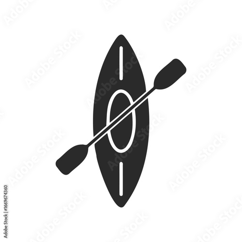 Kayak icon: black and white canoe with paddle symbol