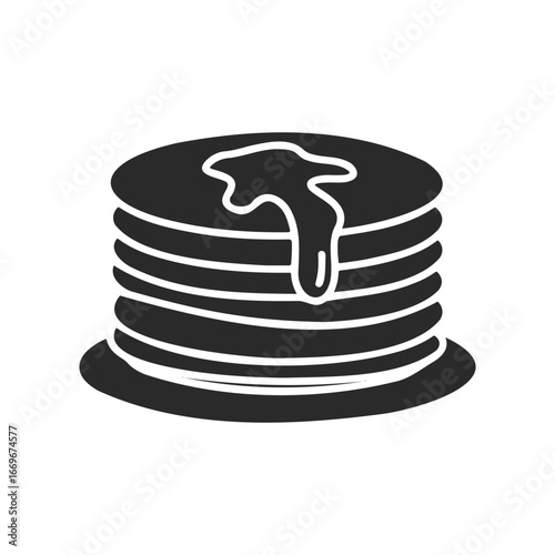 Stack of pancakes with maple syrup icon in black and white