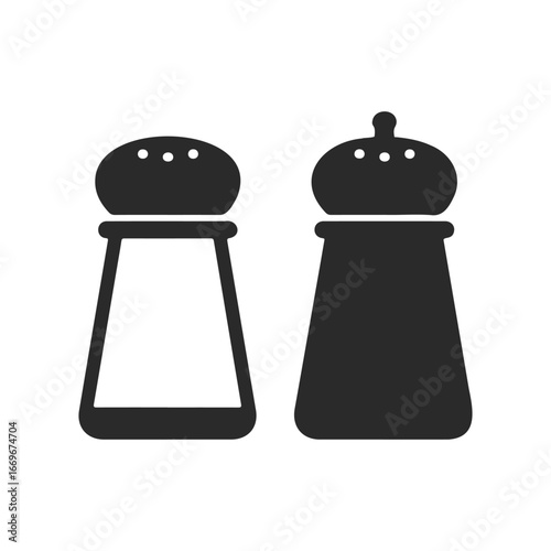 Silhouetted salt and pepper shakers icons on white background