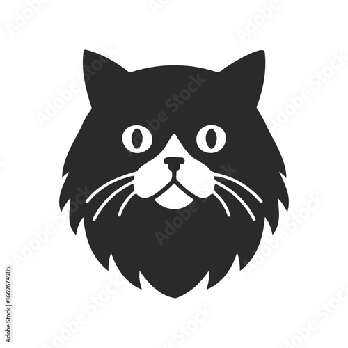 Black cat face silhouette icon with whiskers on white background