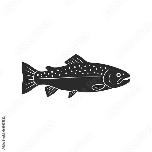 Detailed silhouette of trout fish with fin and spot patterns