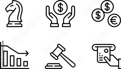 Finance and investment strategy icons set vector illustration for business and financial planning
