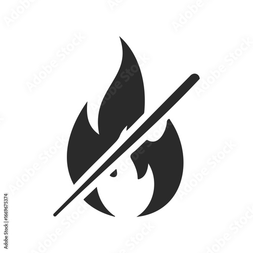 Flame with prohibition sign on white background - no fire safety symbol