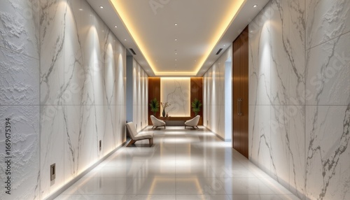 Wallpaper Mural a luxury spa walkway where calming white and gray walls are accented with soft color lighting, balancing peace and interest. Torontodigital.ca