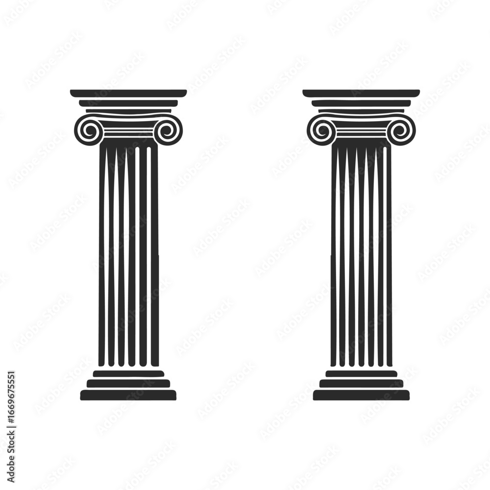 Obraz premium Black and white ionic columns illustration on white background