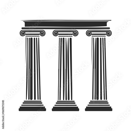 Classic greek architecture: three corinthian columns on white background