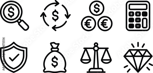 Financial planning and investment icons for wealth management and business growth strategy success