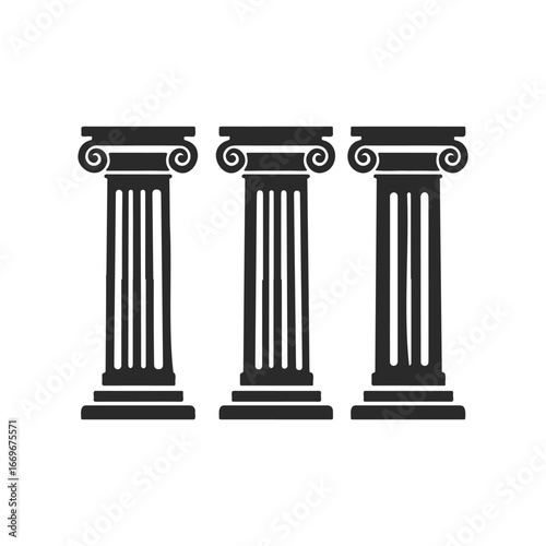 Three classical ionic columns design on white background