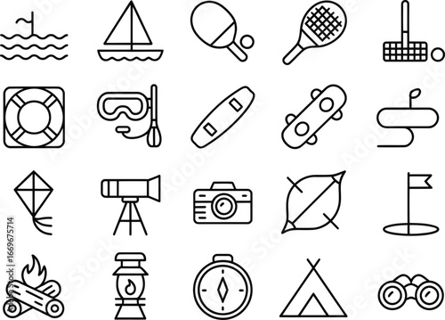 Outdoor recreation activities icons set vector illustration summer vacation adventure travel and sports