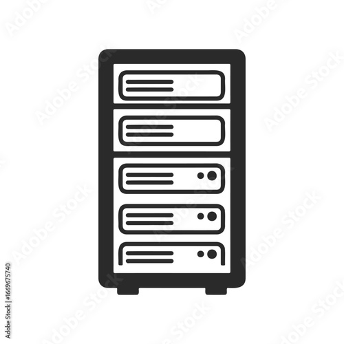 Monochrome server rack icon representing network storage and data management
