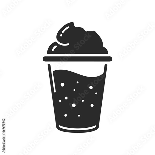 Black and white beverage icon featuring a drink with bubbles in a cup