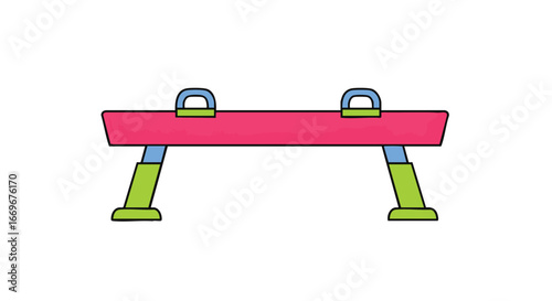 Flat design vector illustration of a pink pommel horse. Simple and colorful artistic gymnastics equipment icon isolated on a white background for sports concepts