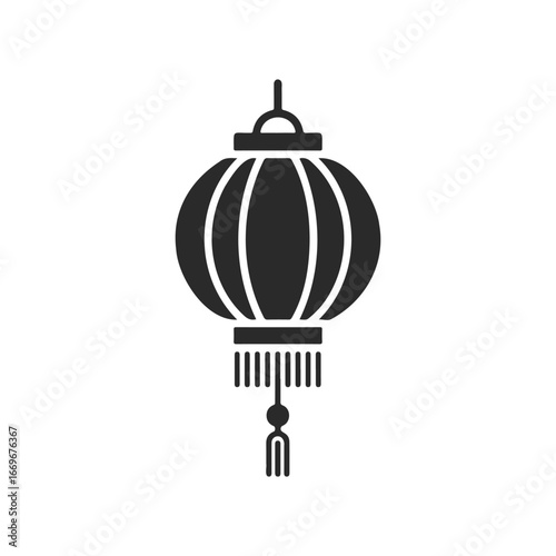 Traditional chinese lantern silhouette with tassels on a white background