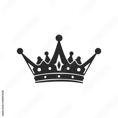 Elegant black silhouette of a classic crown on white background