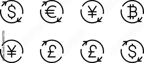 Currency exchange icons set vector illustration for finance and business related designs usage needs