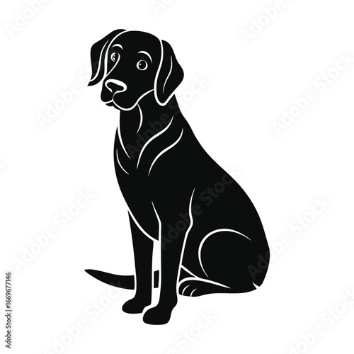 Vector art of black silhouette of a sitting labrador retriever dog