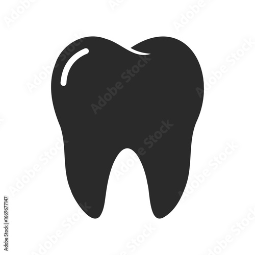 Simple black and white tooth icon design on white background