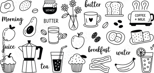 Breakfast doodle seamless pattern background vector illustration for wallpaper and design concept