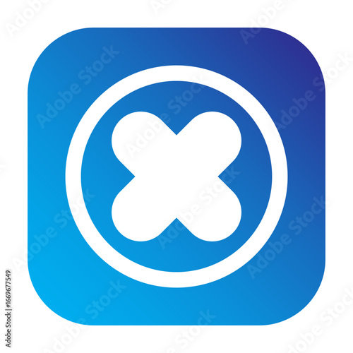 Minimalist rounded square cross circle icon, representing rejection or disable