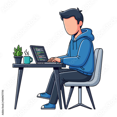 Young Male Developer Coding on Laptop at Desk