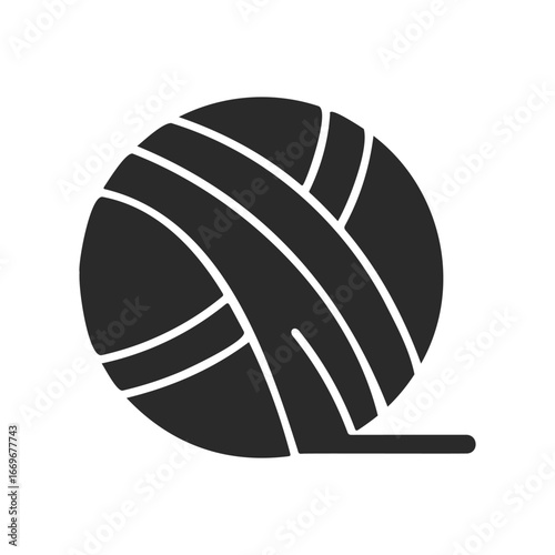 Black and white yarn ball icon isolated on white background