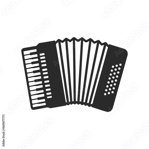 Accordion icon with piano keys and bellows on white background