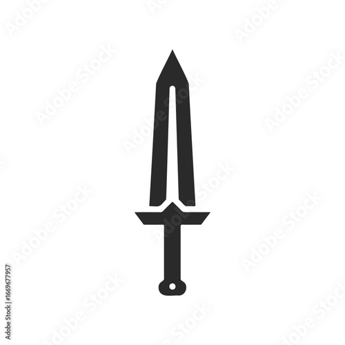 Black silhouette of medieval dagger with dual-edged blade and guard