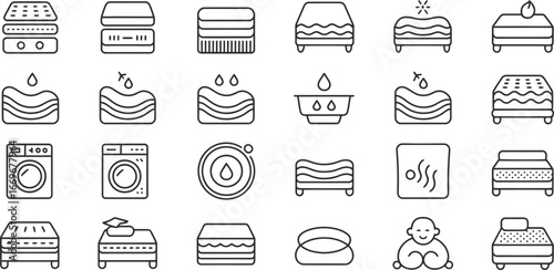 Mattress cleaning and care icons set vector illustration for bed and bedding maintenance concept
