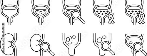 Bladder health and kidney disease awareness icons set for medical and healthcare concepts vector
