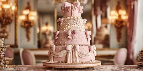 Elegant wedding cake with multiple layers intricate fondant decorations pastel colors floral accents luxurious design handcrafted artistry perfect celebration centerpiece