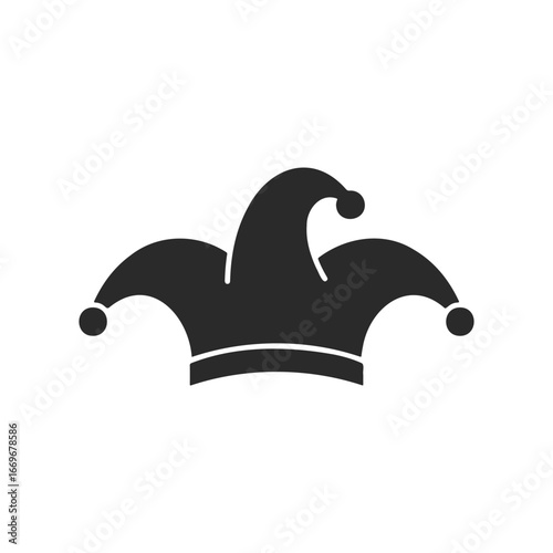 Black and white jester hat icon with pom-poms