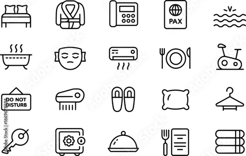 Hotel amenities icons vector set for hotel booking website and mobile app design promotion material