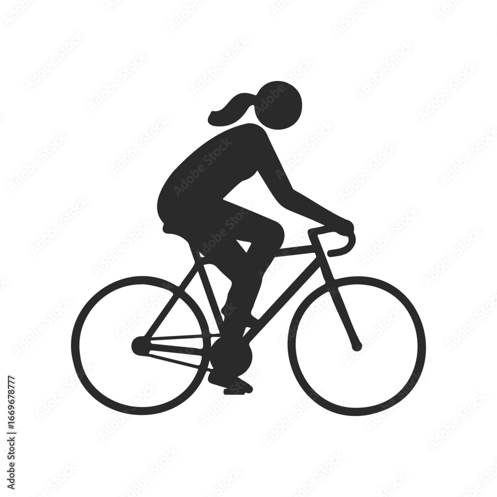 Obraz premium Silhouette of female cyclist riding bicycle outline