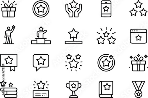 Star rating icons vector set loyalty program reward system customer feedback and satisfaction concept design