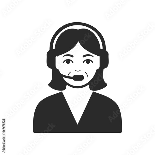 Female call center operator icon with headset