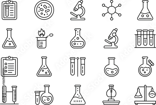 Science lab equipment icons set vector illustration for scientific research and experiments