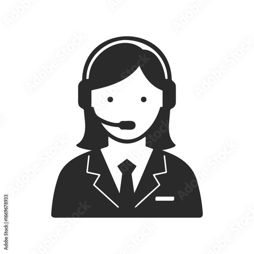 Monochrome female customer service icon with headset