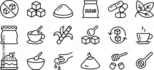 Sugar alternatives and sweeteners vector icons set for healthy diet and lifestyle choices design