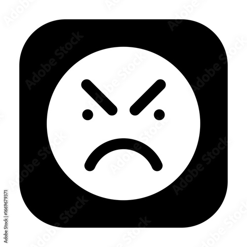 Minimalist rounded square angry face icon, representing negative emotion or feedback