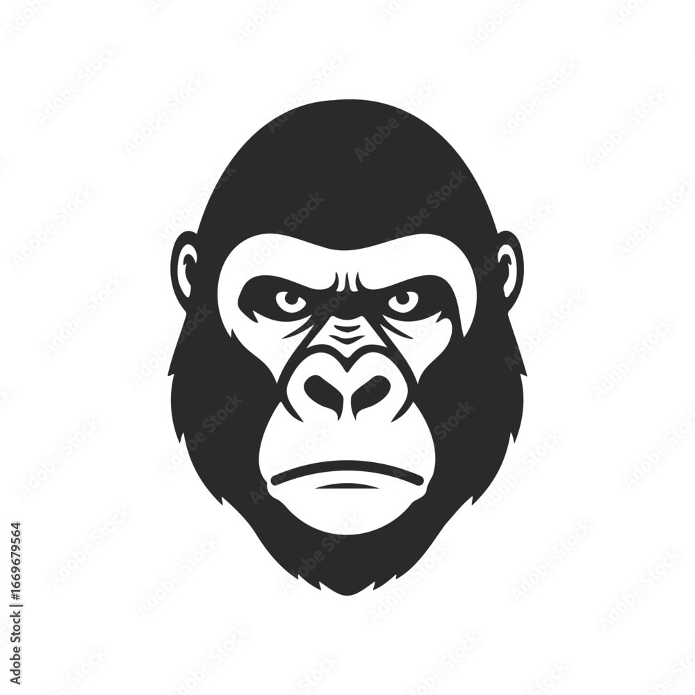 Fototapeta premium Minimalist gorilla face silhouette design on white background