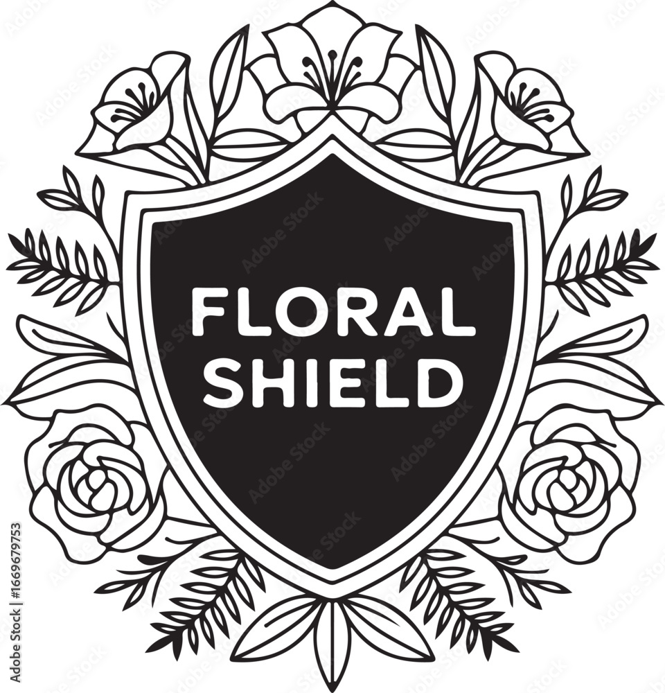 Fototapeta premium Floral Shield Silhouette Emblem Bundle