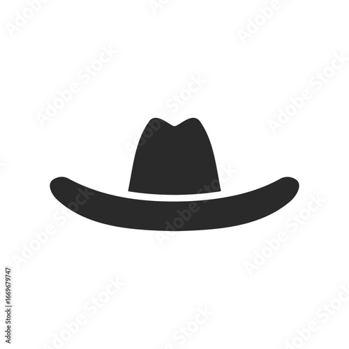 Black silhouette of cowboy hat icon isolated on white background