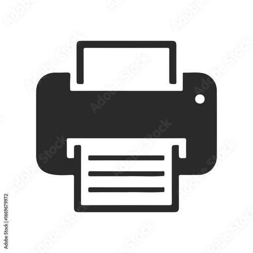 Black printer icon with paper document on white background